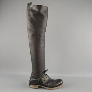 M.A.+ Size 7 Black Leather Thigh High Ankle Strip Biker Boots